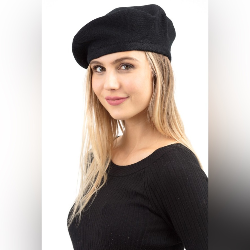 Black Stretchy Solid French Beret Hat